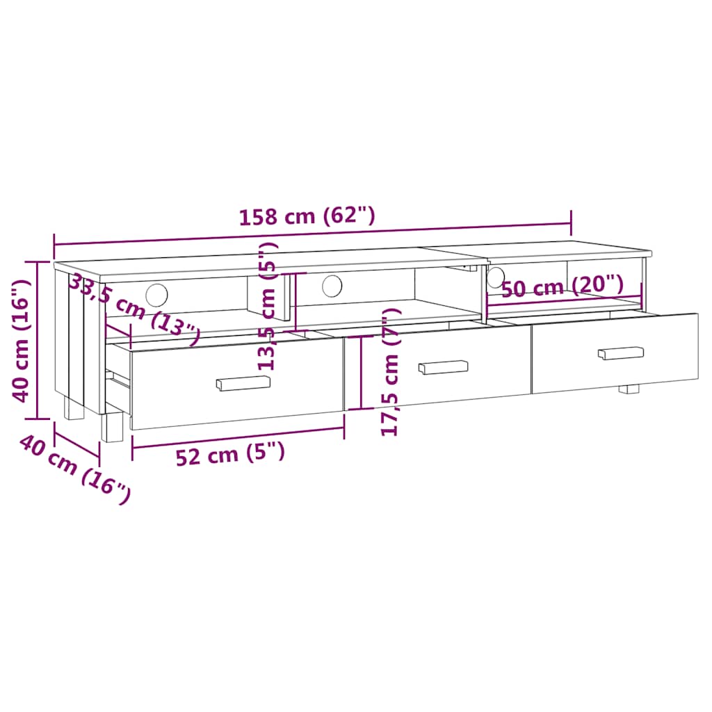 Έπιπλο Τηλεόρασης HAMAR Σκ. Γκρι 158x40x40εκ. Μασίφ Ξύλο Πεύκου