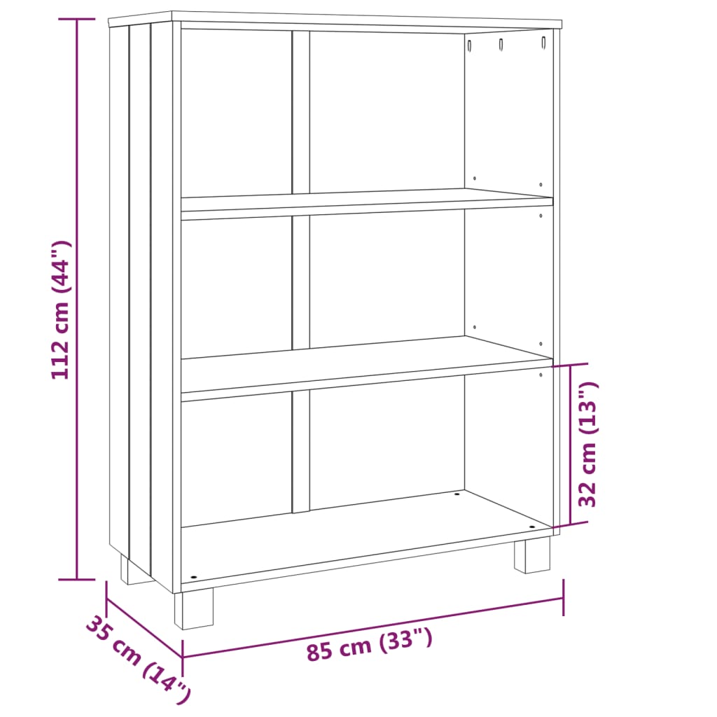 Βιβλιοθήκη HAMAR Λευκή 85 x 35 x 112 εκ. από Μασίφ Ξύλο Πεύκου