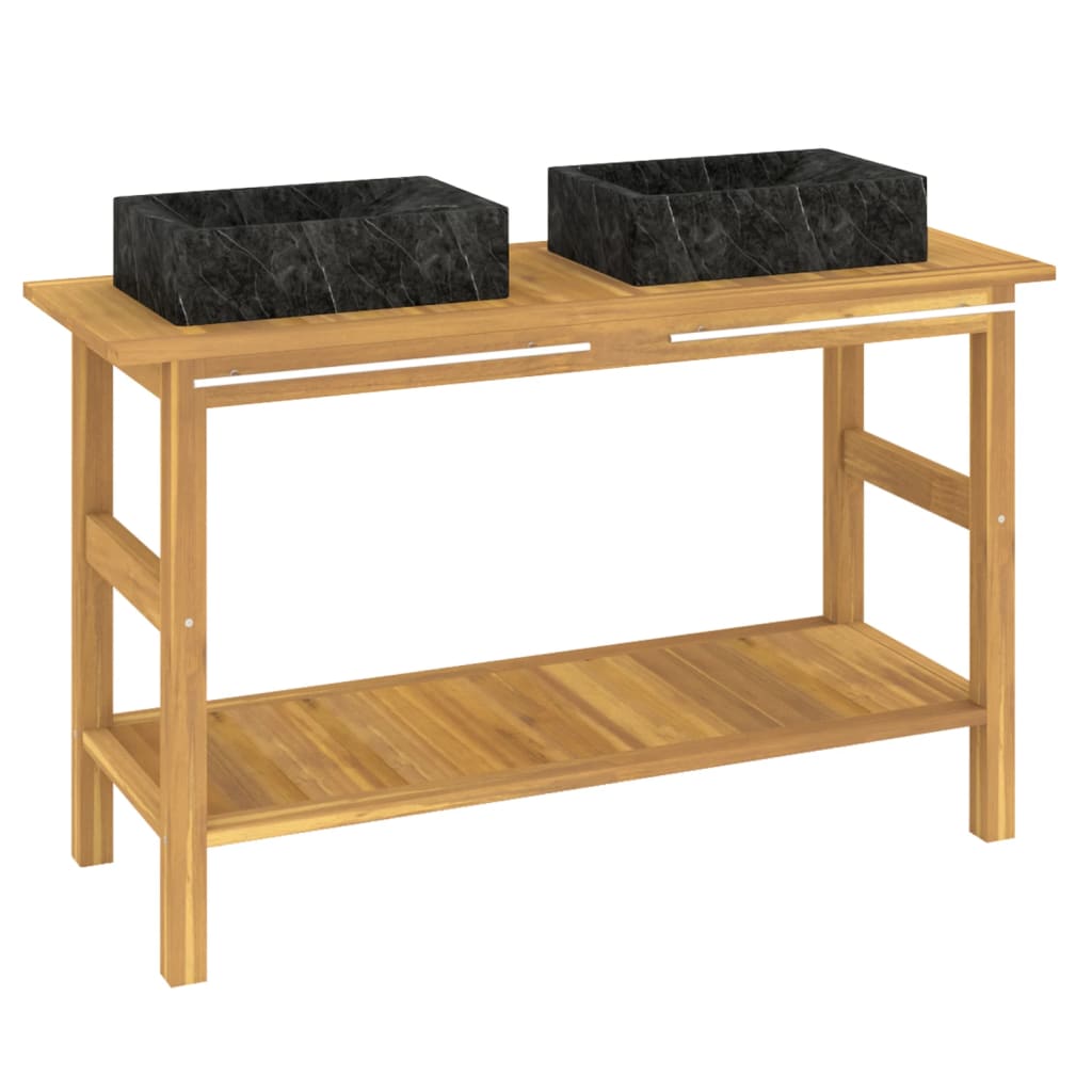 Έπιπλο Μπάνιου με Μαύρους Μαρμάρινους Νιπτήρες από Ξύλο Teak - PAKOBAZAAR