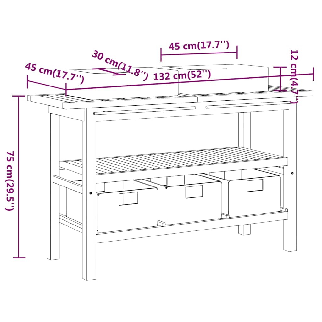 Έπιπλο Μπάνιου με Κρεμ Μαρμάρινους Νιπτήρες από Ξύλο Teak - PAKOBAZAAR
