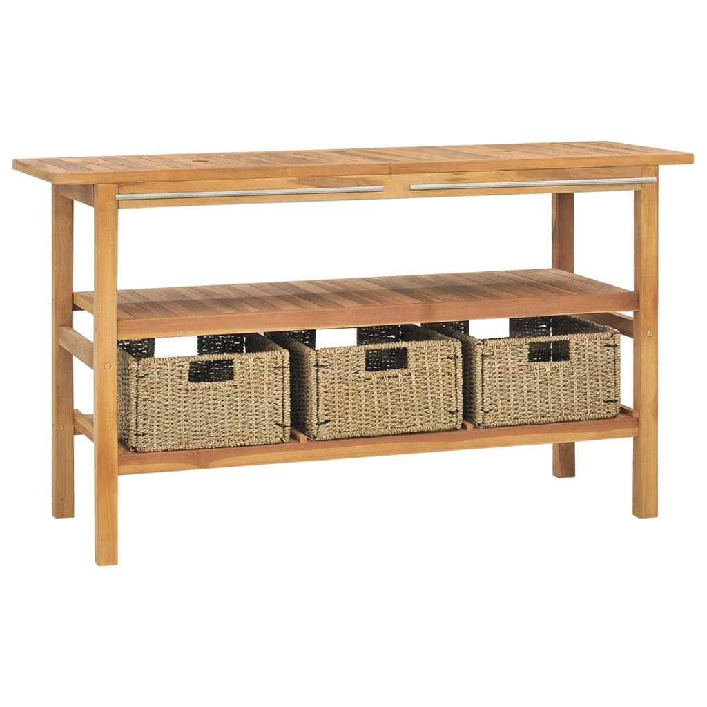 Έπιπλο Μπάνιου με Κρεμ Μαρμάρινους Νιπτήρες από Ξύλο Teak - PAKOBAZAAR