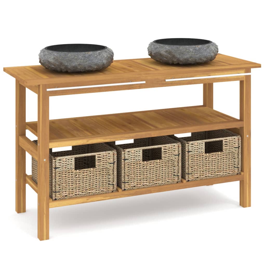 Έπιπλο Μπάνιου με Μαύρους Μαρμάρινους Νιπτήρες από Ξύλο Teak - PAKOBAZAAR