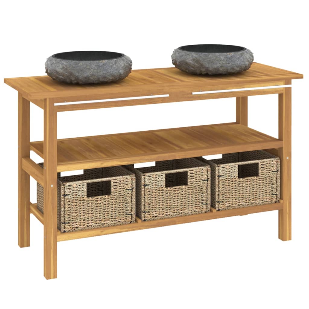 Έπιπλο Μπάνιου με Μαύρους Μαρμάρινους Νιπτήρες από Ξύλο Teak - PAKOBAZAAR