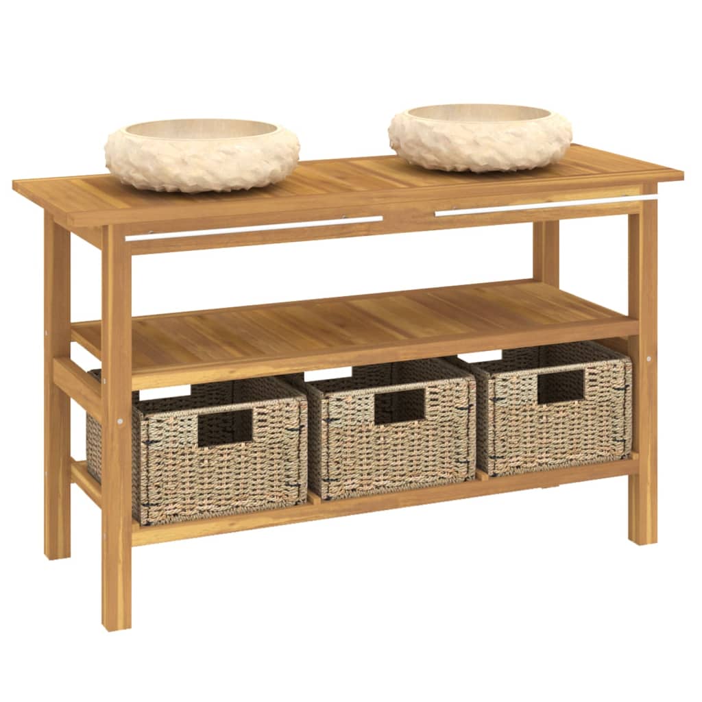 Έπιπλο Μπάνιου με Κρεμ Μαρμάρινους Νιπτήρες από Ξύλο Teak - PAKOBAZAAR