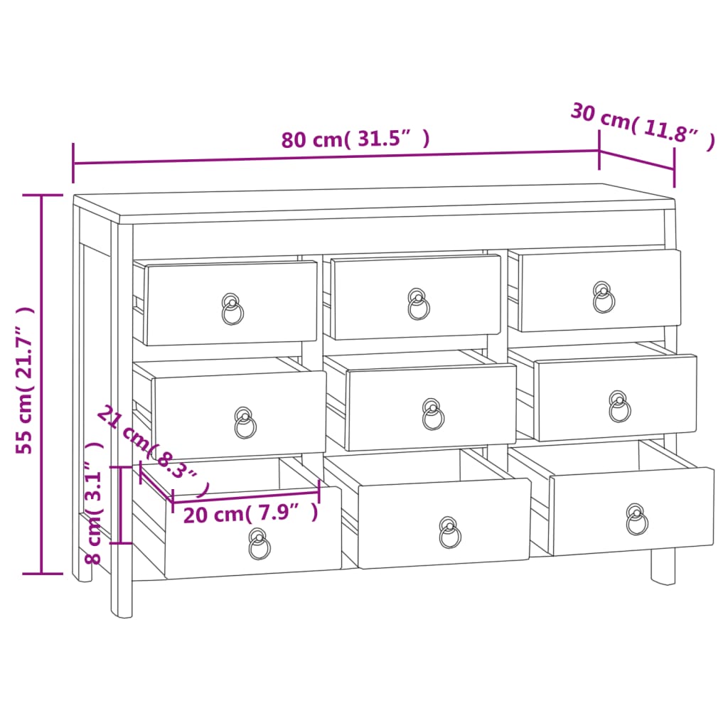 Συρταριέρα 80 x 30 x 55 εκ. από Μασίφ Ξύλο Teak - Pakobazaar