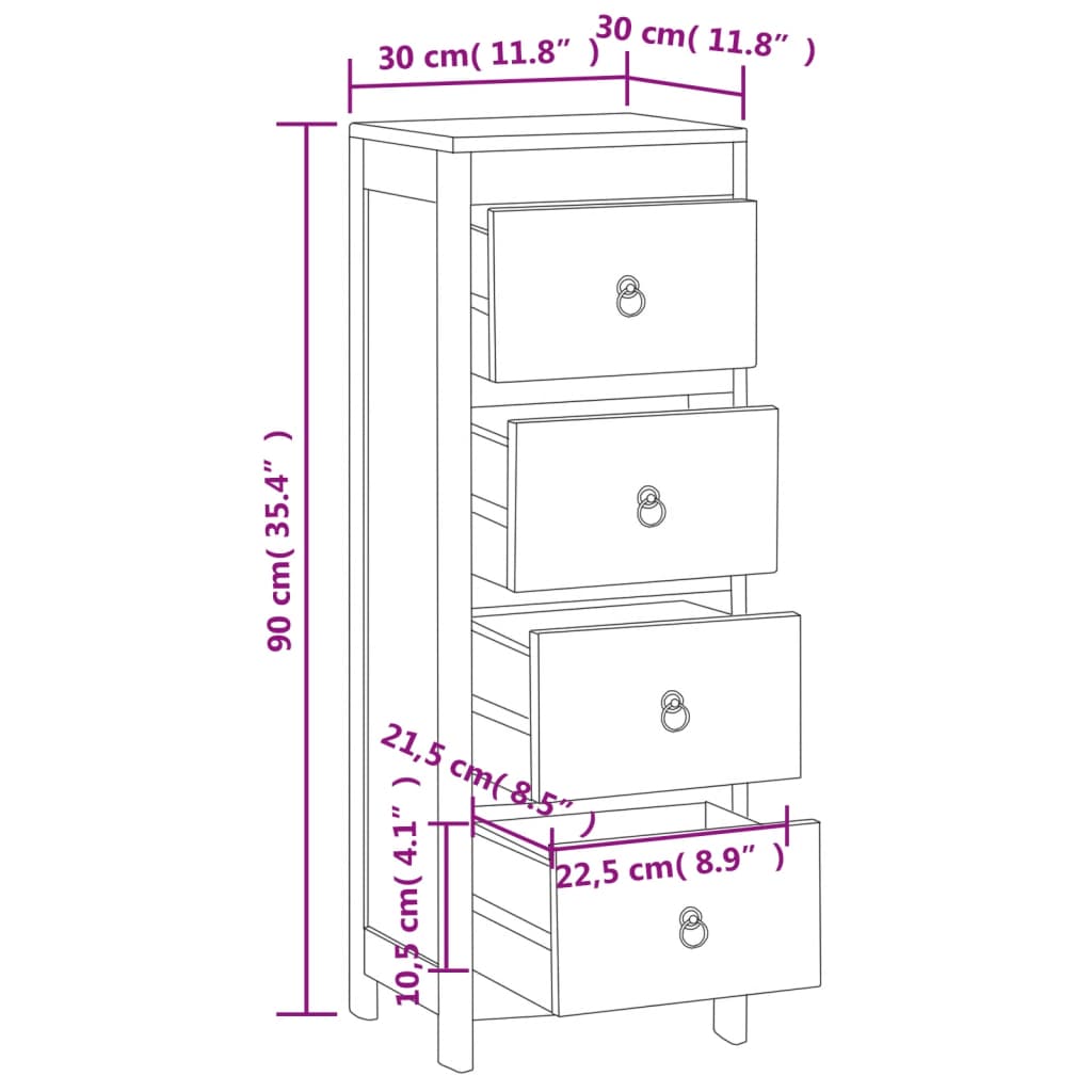 Συρταριέρα 30 x 30 x 90 εκ. από Μασίφ Ξύλο Teak - Pakobazaar