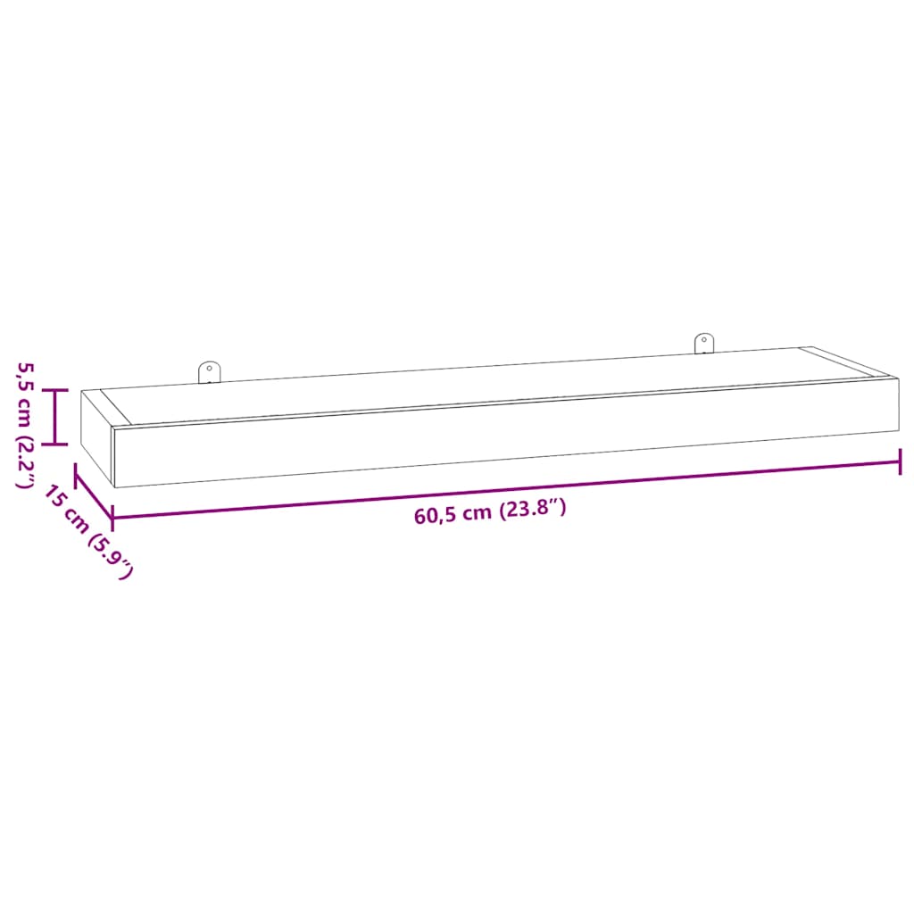 Ράφια Τοίχου 2 τεμ. 60 x 15 x 4 εκ. από Μασίφ Ξύλο Teak