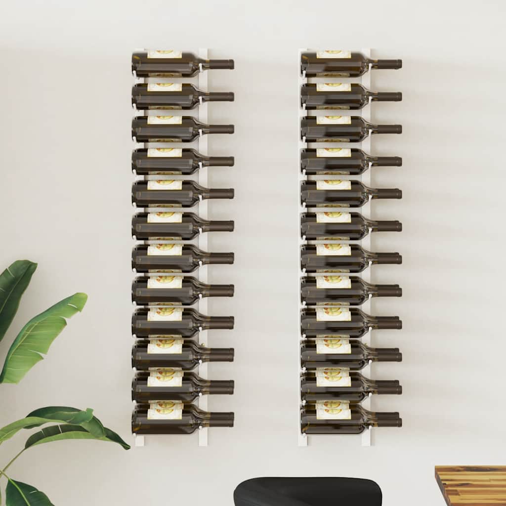 Ραφιέρες Κρασιών Τοίχου για 24 Φιάλες 2 τεμ. Λευκές Σιδερένιες