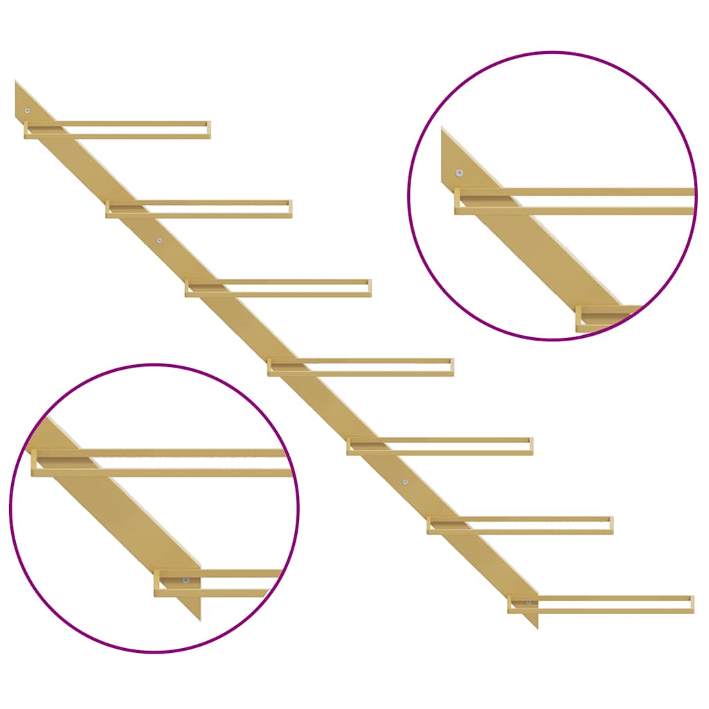 Ραφιέρες Κρασιών Τοίχου για 7 Φιάλες 2 τεμ. Χρυσές Μεταλλικές