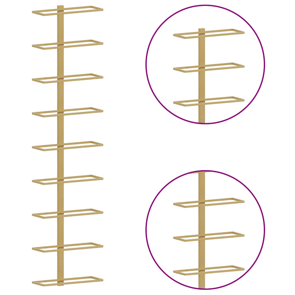 Ραφιέρες Κρασιών Τοίχου για 9 Φιάλες 2 τεμ. Χρυσές Σιδερένιες