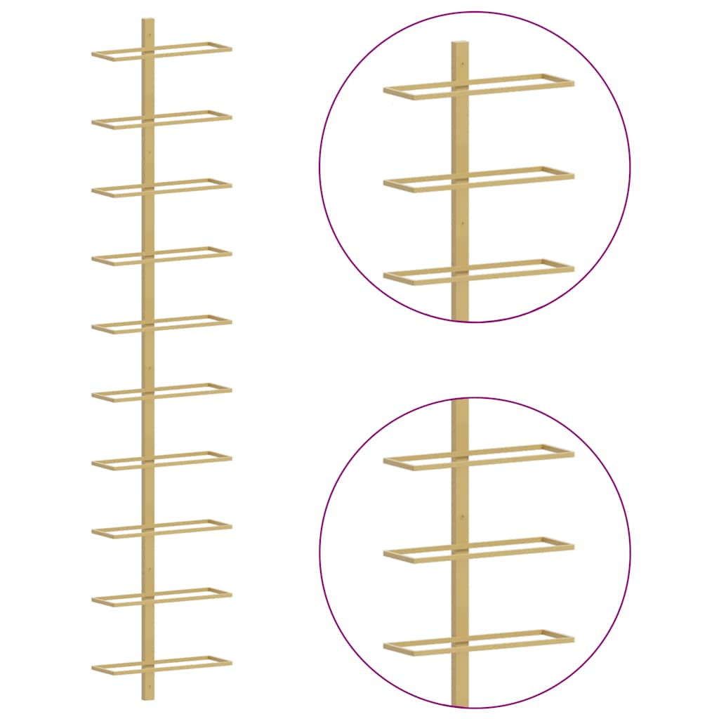 Ραφιέρα Κρασιών Τοίχου για 10 Φιάλες Χρυσή Μεταλλική