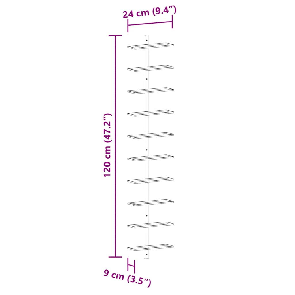 Ραφιέρα Κρασιών Τοίχου για 10 Φιάλες Χρυσή Μεταλλική