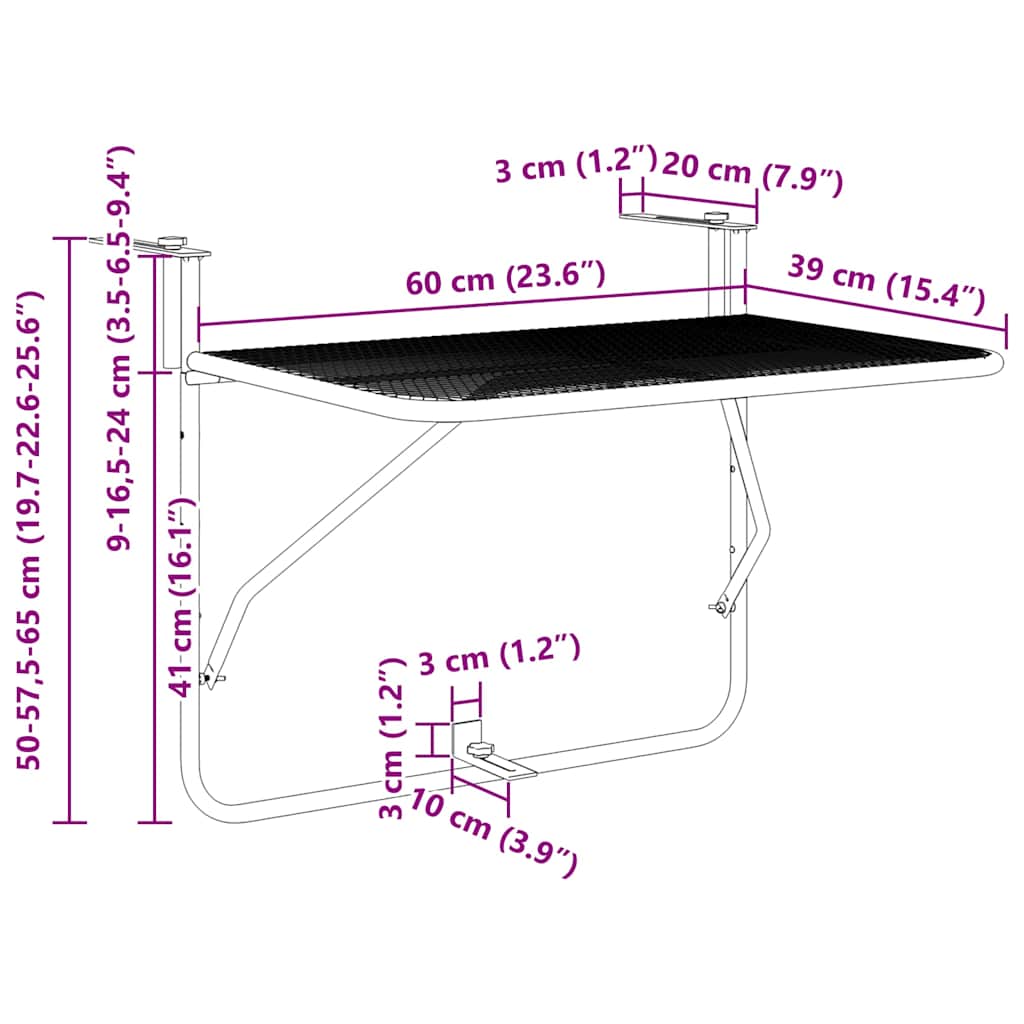 Τραπέζι Μπαλκονιού Χρυσό 60 x 40 εκ. από Ατσάλι