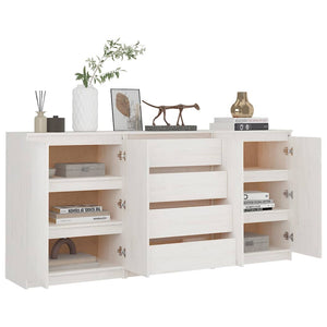 Βοηθητικό Ντουλάπι 3 τεμαχίων Λευκό από Μασίφ Ξύλο Πεύκου - Pakobazaar