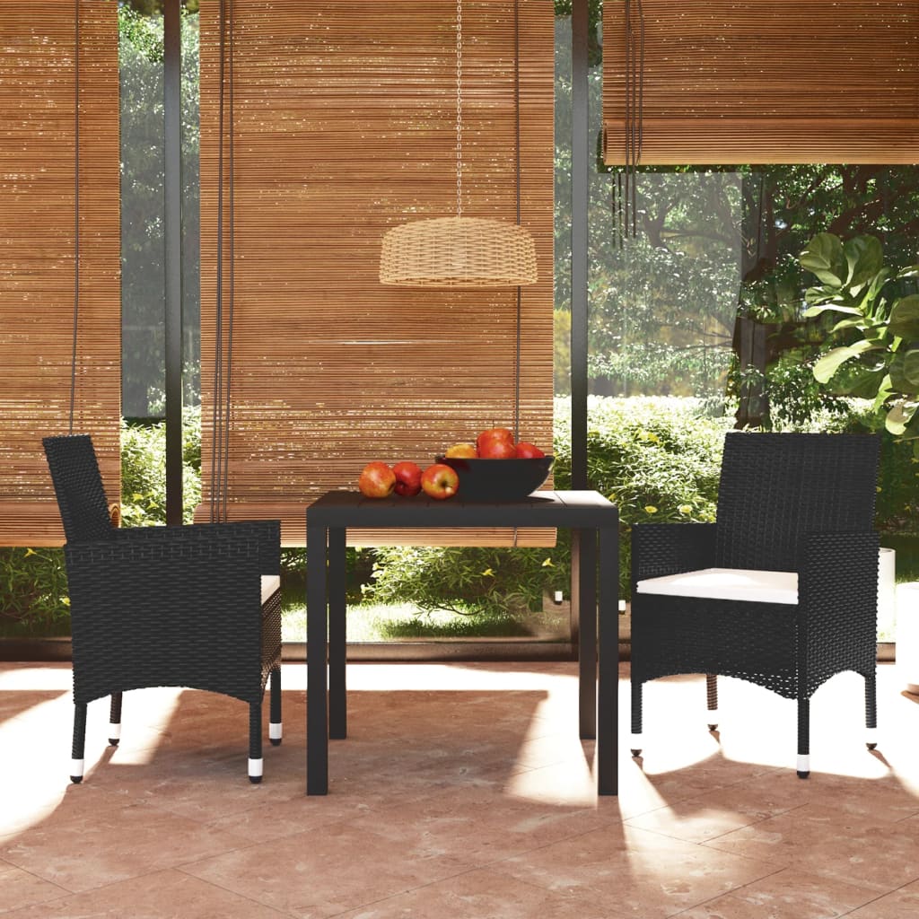 Σετ Τραπεζαρίας Κήπου 3 τεμ. με Μαξιλάρια Μαύρο Συνθετικό Ρατάν - PAKOBAZAAR