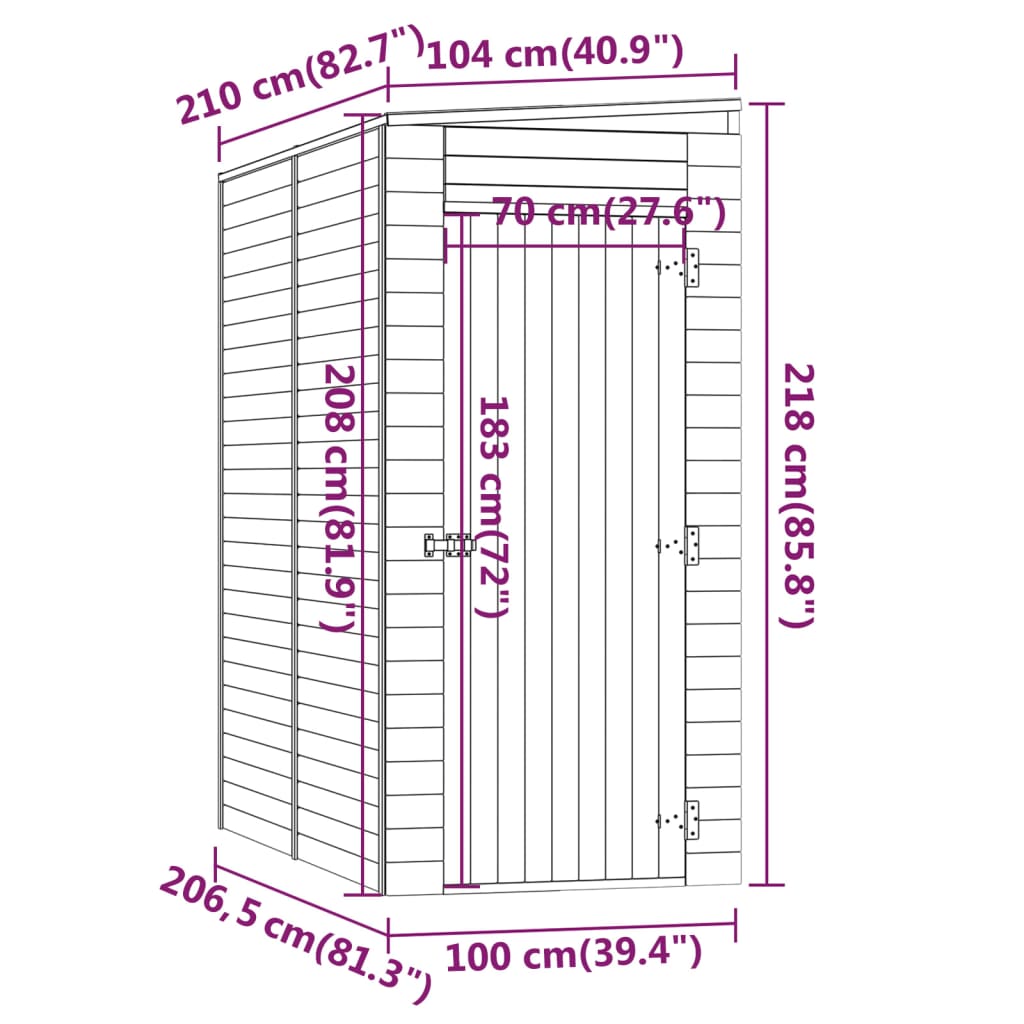 Αποθήκη Κήπου 100x210x218 εκ. από Εμποτισμένο Ξύλο Πεύκου