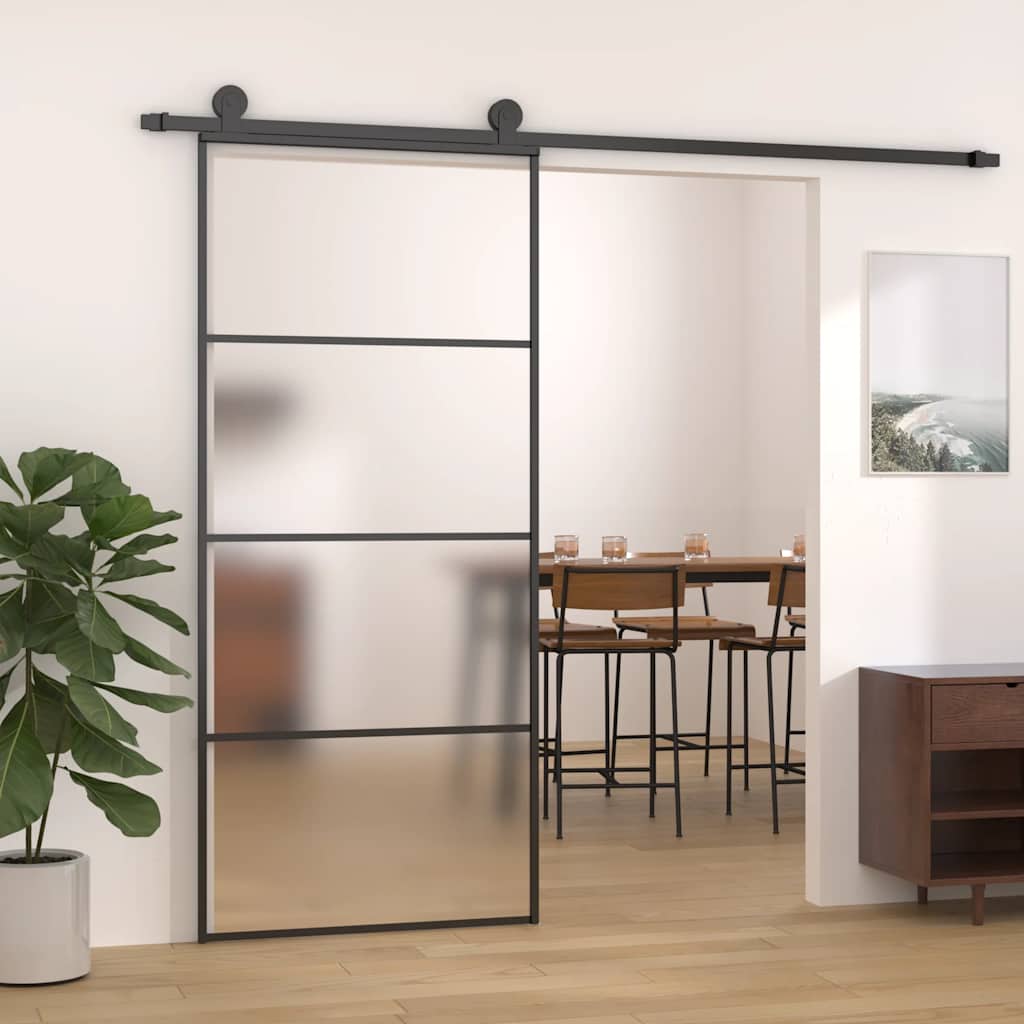 Συρόμενη Πόρτα Μαύρη Αμμοβολή 90 x 205 εκ. Γυαλί ESG/Αλουμίνιο - PAKOBAZAAR