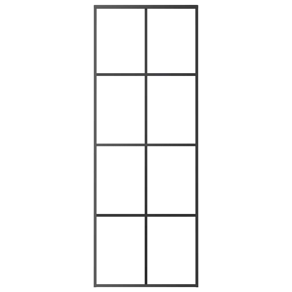 Συρόμενη Πόρτα Μαύρη 76 x 205 εκ. από Γυαλί ESG και Αλουμίνιο - PAKOBAZAAR