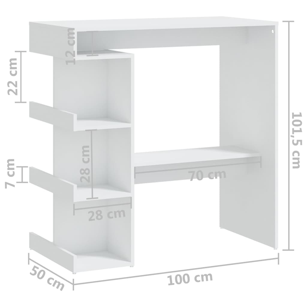 Τραπέζι Μπαρ με Ράφια Λευκό 100x50x101,5 εκ. από Επεξ. Ξύλο