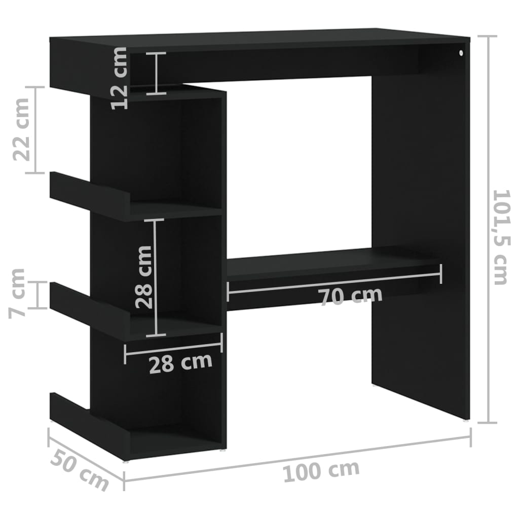 Τραπέζι Μπαρ με Ράφια Μαύρο 100x50x101,5 εκ. Επεξ. Ξύλο - Pakobazaar