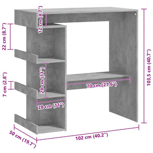 Τραπέζι Μπαρ με Ράφια Γκρι Σκυρ. 100x50x101,5εκ. Επεξεργ. Ξύλο