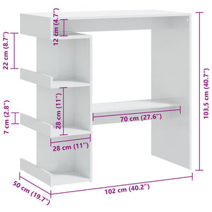 Τραπέζι Μπαρ με Ράφια Γυαλ. Λευκό 102x50x103,5 εκ. Επεξ. Ξύλο