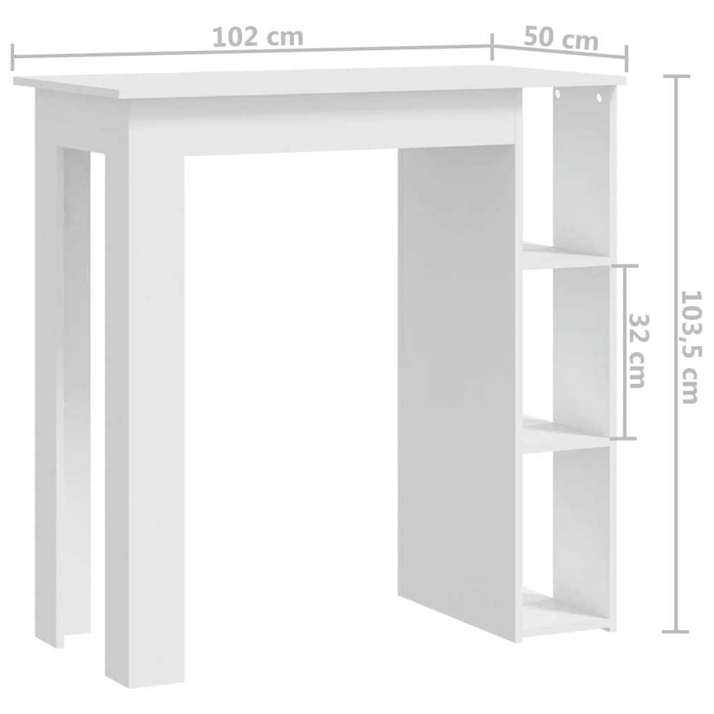 Τραπέζι Μπαρ με Ράφια Λευκό 102 x 50 x 103,5 εκ.από Επεξ. Ξύλο - Pakobazaar