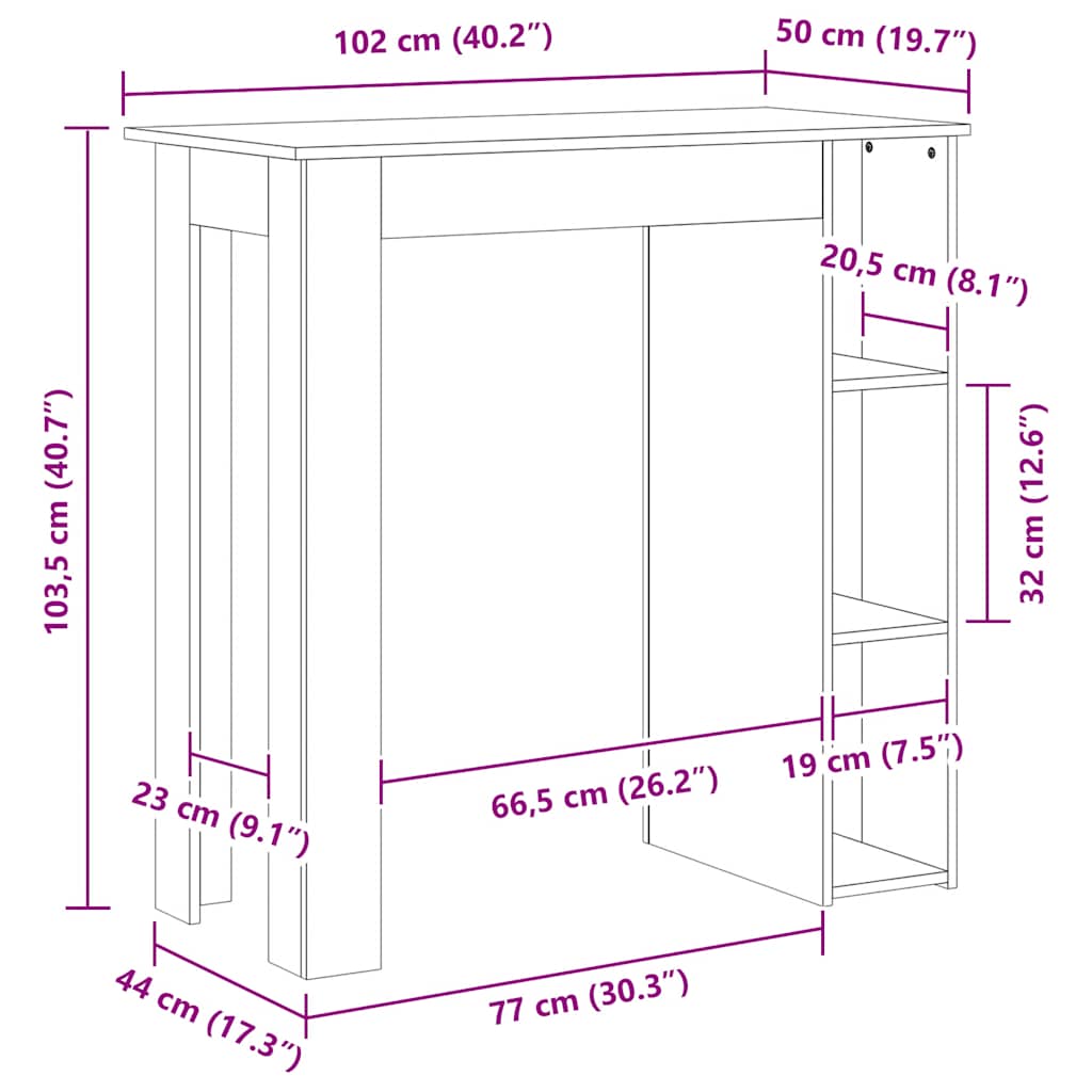 Τραπέζι Κονσόλα με Ράφι Γυαλ. Λευκό 102x50x103,5εκ. Επεξ. Ξύλο