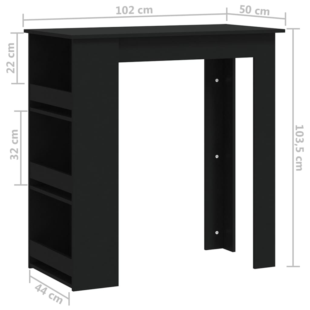 Τραπέζι Μπαρ με Ράφια Μαύρο 102x50x103,5 εκ. Επεξ. Ξύλο - Pakobazaar