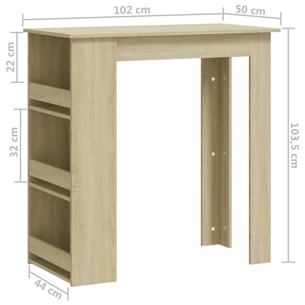 Τραπέζι Μπαρ με Ράφια Sonoma Δρυς 102x50x103,5 εκ. Επεξ. Ξύλο