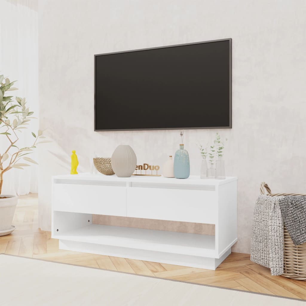 Έπιπλο Τηλεόρασης Γυαλ. Λευκό 102x41x44 εκ. Επεξεργασμένο Ξύλο