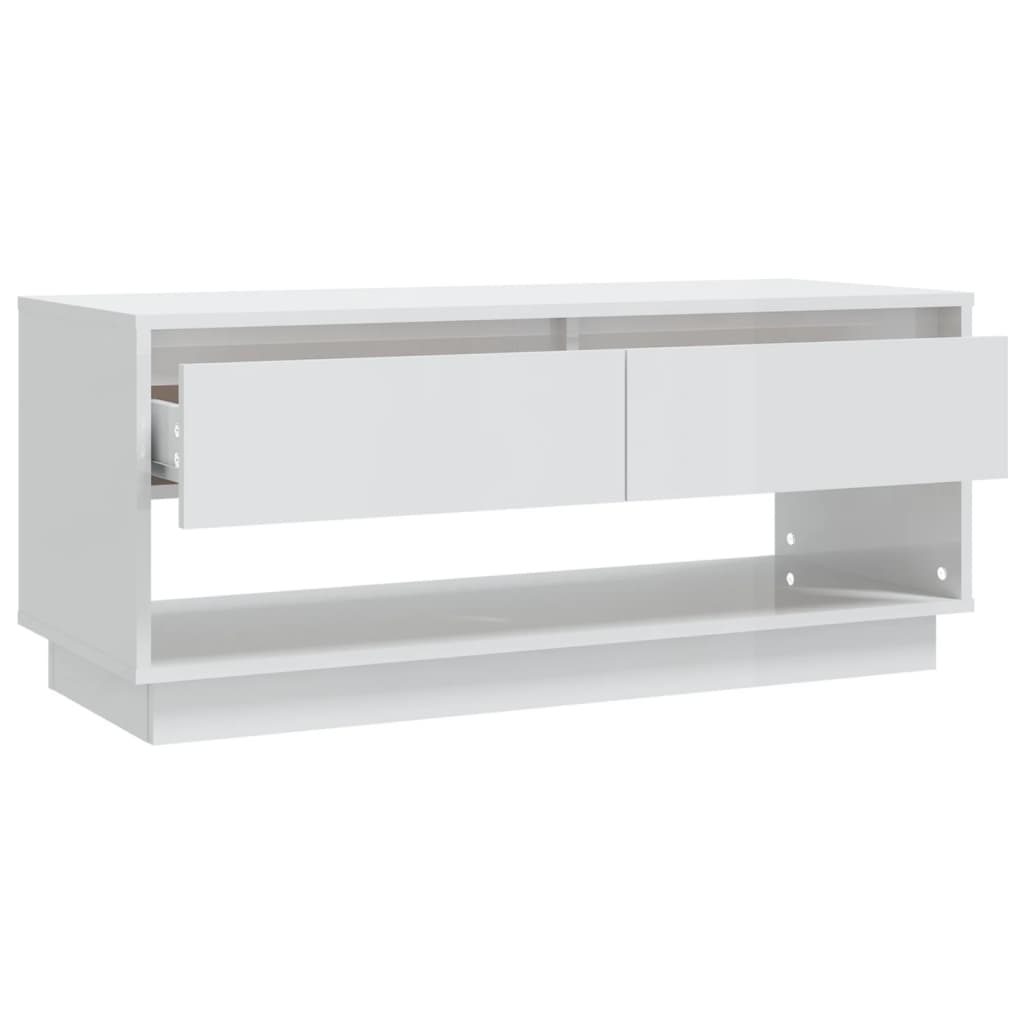 Έπιπλο Τηλεόρασης Γυαλ. Λευκό 102x41x44 εκ. Επεξεργασμένο Ξύλο
