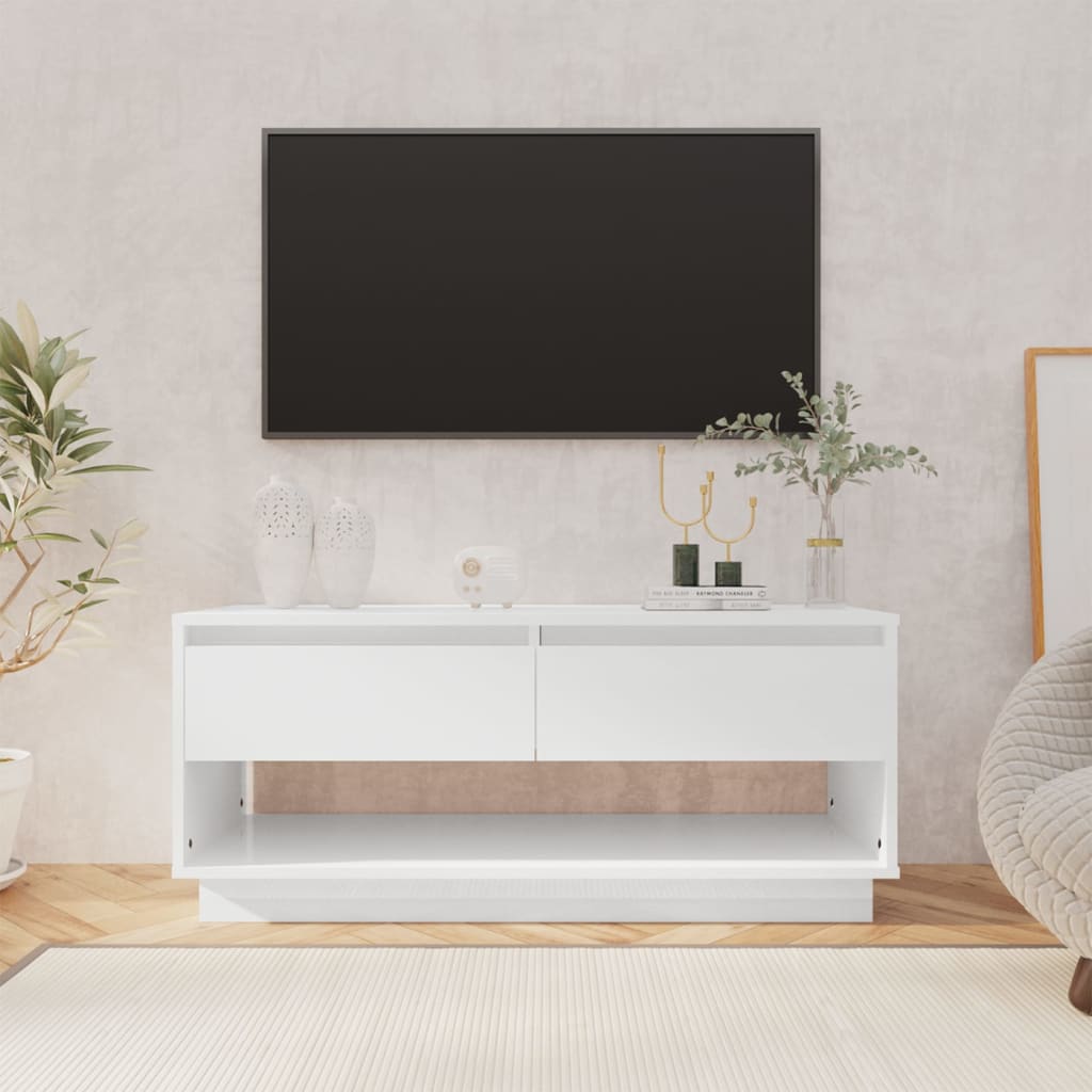 Έπιπλο Τηλεόρασης Γυαλ. Λευκό 102x41x44 εκ. Επεξεργασμένο Ξύλο