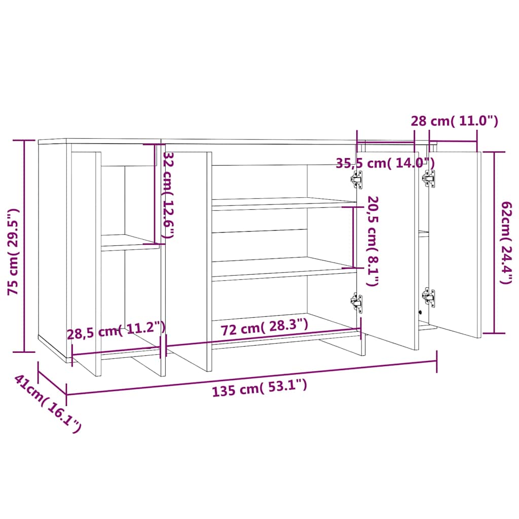 Ντουλάπι Γκρι Σκυροδέματος 135x41x75 εκ. Επεξεργασμένο Ξύλο