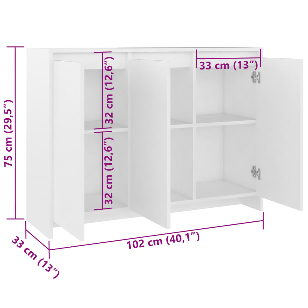 Μπουφές Λευκός 102 x 33 x 75 εκ. από Επεξ. Ξύλο