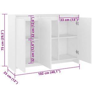 Μπουφές Λευκός 102 x 33 x 75 εκ. από Επεξ. Ξύλο