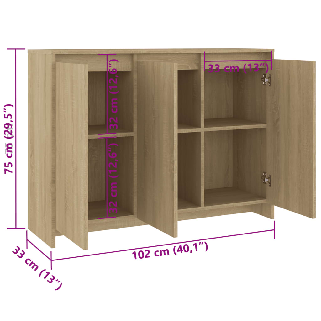 Μπουφές Sonoma Δρυς 102x33x75 εκ. Επεξεργασμένο Ξύλο