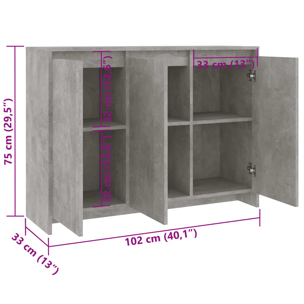Ντουλάπι Γκρι Σκυροδέματος 102x33x75 εκ. Επεξεργασμένο Ξύλο