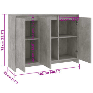 Ντουλάπι Γκρι Σκυροδέματος 102x33x75 εκ. Επεξεργασμένο Ξύλο