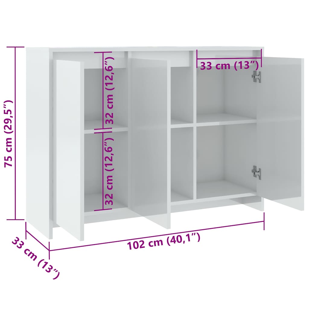 Ντουλάπι Γυαλιστερό Λευκό 102x33x75 εκ. Επεξεργασμένο Ξύλο