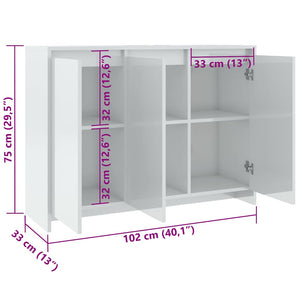 Ντουλάπι Γυαλιστερό Λευκό 102x33x75 εκ. Επεξεργασμένο Ξύλο