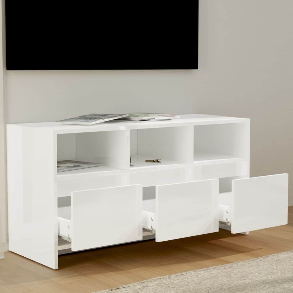 Έπιπλο Τηλεόρασης Γυαλ. Λευκό 102x37,5x52,5 εκ. από Μοριοσανίδα