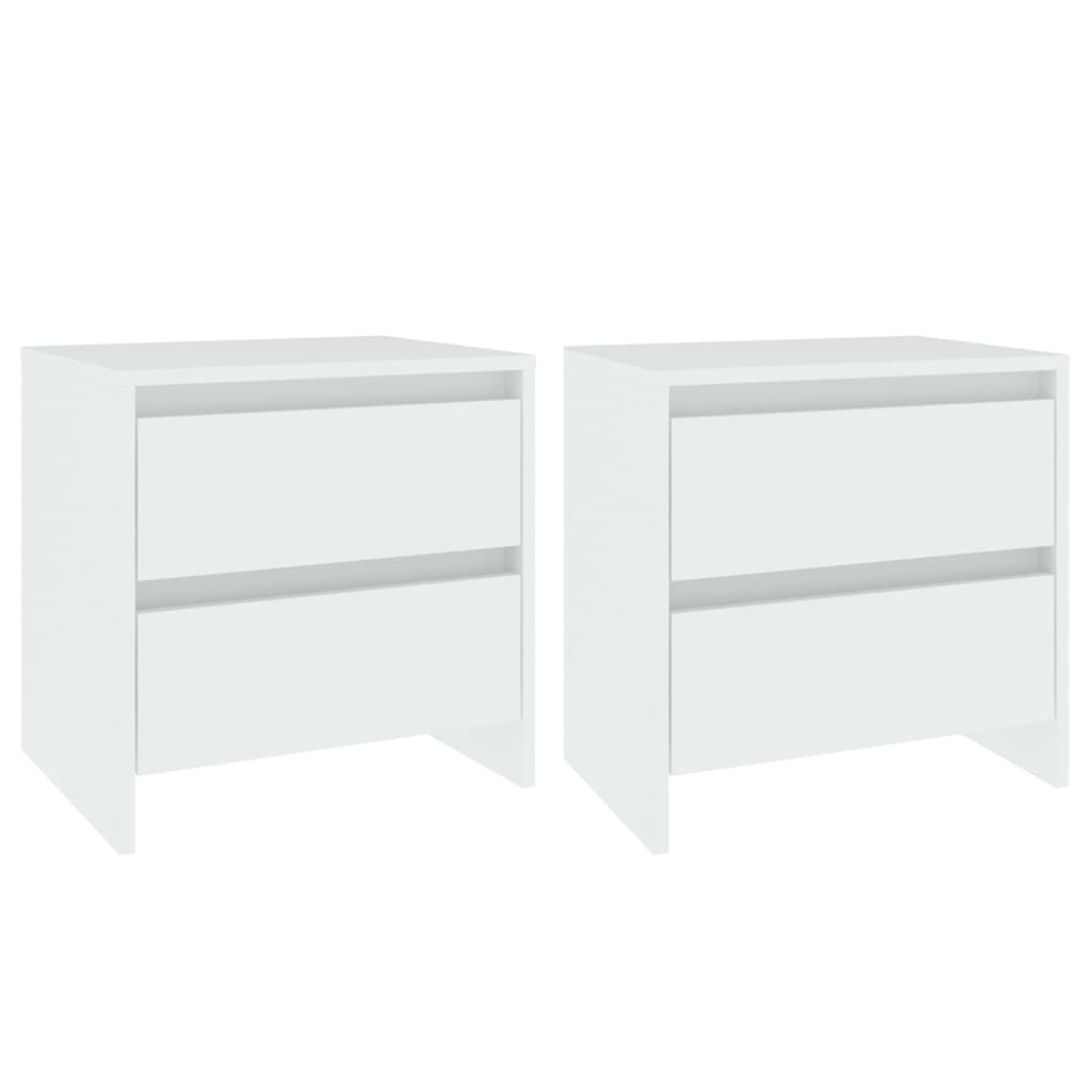 Κομοδίνα 2 τεμ. Λευκά 45 x 34,5 x 44,5 εκ. από Επεξ. Ξύλο