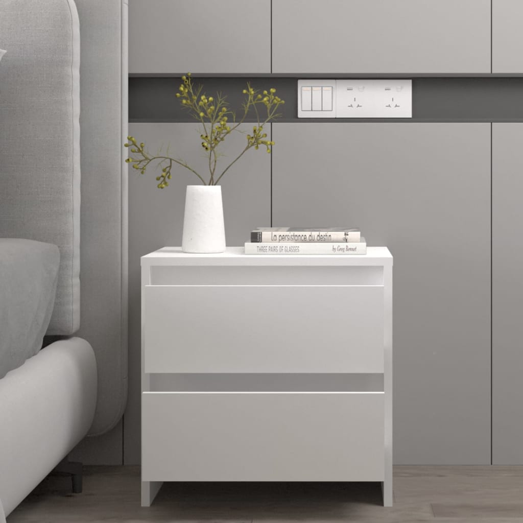 Κομοδίνα 2 τεμ. Λευκά 45 x 34,5 x 44,5 εκ. από Επεξ. Ξύλο