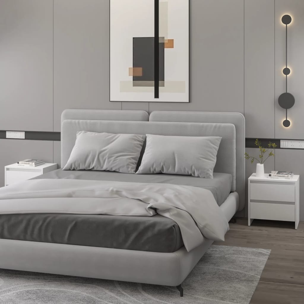 Κομοδίνα 2 τεμ. Λευκά 45 x 34,5 x 44,5 εκ. από Επεξ. Ξύλο