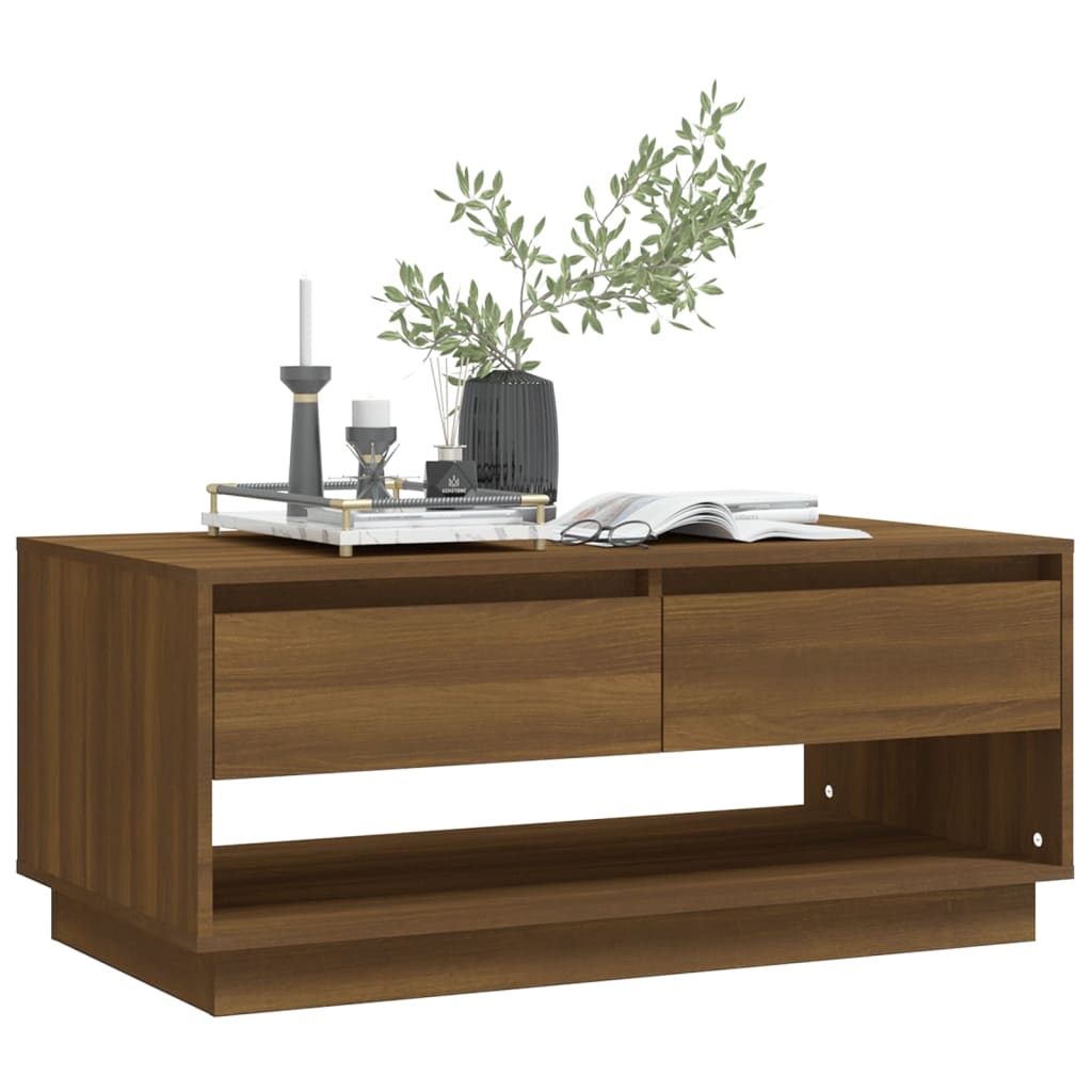 Τραπεζάκι Σαλονιού Καφέ Δρυς 102x55x44 εκ. Επεξεργασμένο Ξύλο