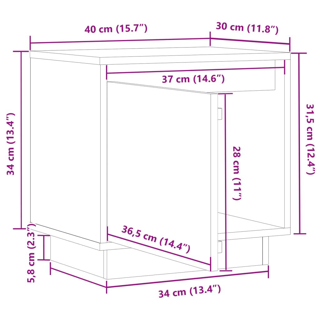 Κομοδίνο 40 x 30 x 40 εκ. από Μασίφ Ξύλο Πεύκου