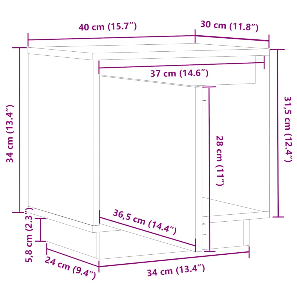 Κομοδίνο Λευκό 40 x 30 x 40 εκ. από Μασίφ Ξύλο Πεύκου