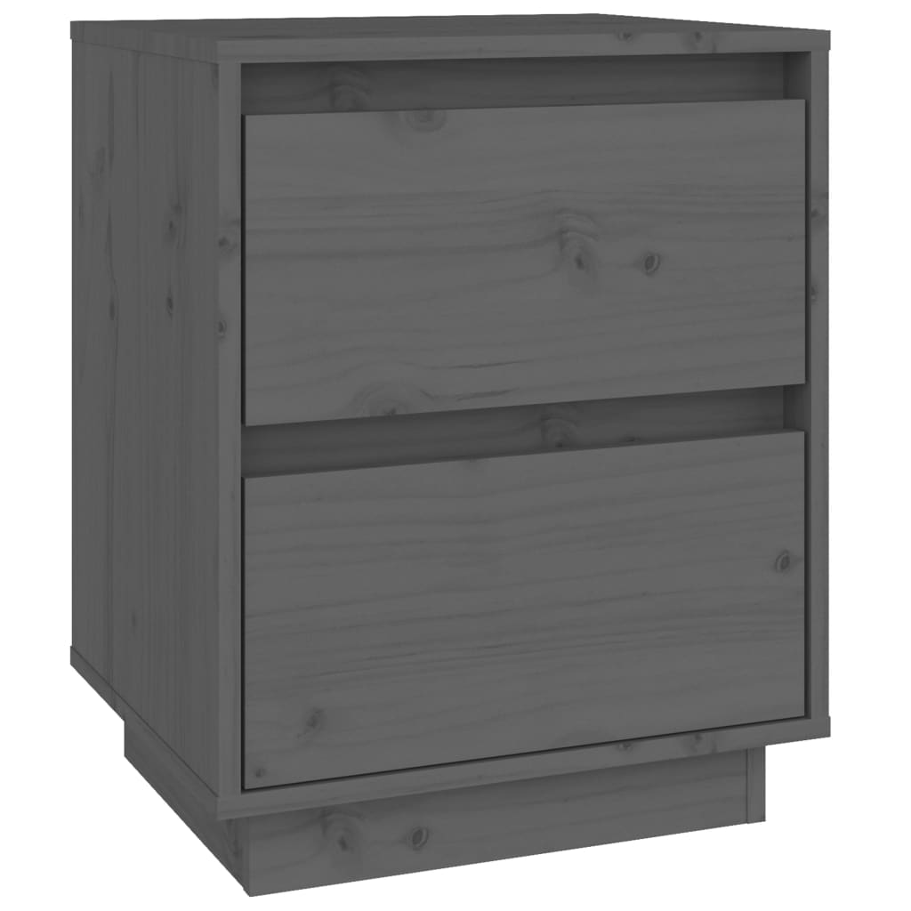 Κομοδίνο Γκρι 40 x 35 x 50 εκ. από Μασίφ Ξύλο Πεύκου