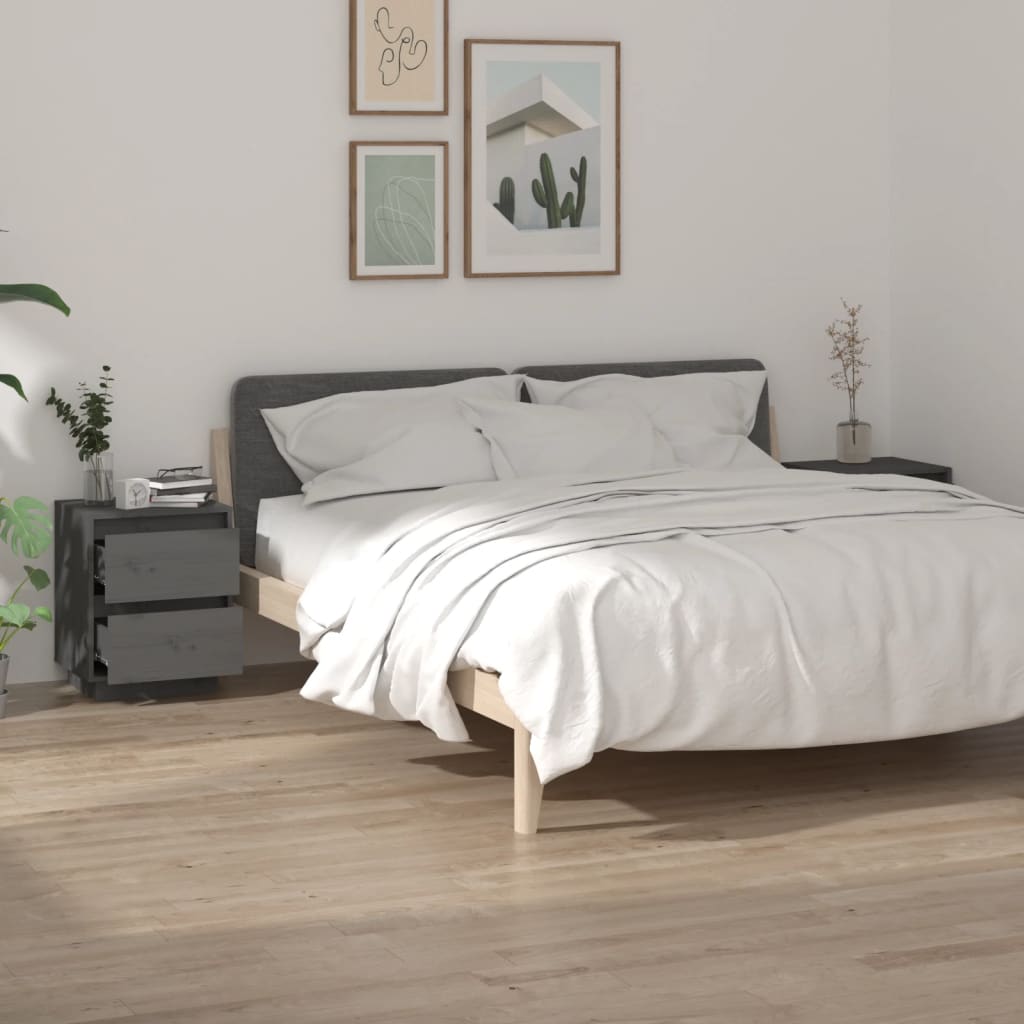 Κομοδίνα 2 τεμ. Γκρι 40 x 35 x 50 εκ. από Μασίφ Ξύλο Πεύκου - Pakobazaar